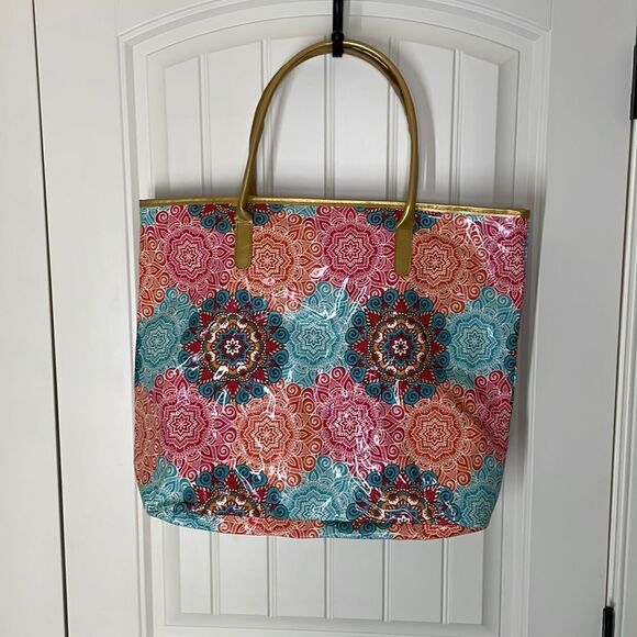 Paisley print large plastic beach pool tote bag with wallet - Picture 2 of 7